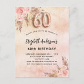 60. Geburtstag Pampas Gras Rose Goldfloralen Einladungspostkarte (Vorderseite)