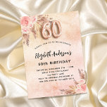 60. Geburtstag Pampas Gras Rose Goldfloralen Einladungspostkarte<br><div class="desc">Eine Rose Gold,  rot rosa rustikale Imitate metallisch aussehen Hintergrund. Die Einrichtung ist mit Rose-Gold und rosa Blumen,  Rose,  Pampas-Gras dekoriert. Personalisieren und fügen Sie einen Namen und Party-Details hinzu. Nummer 60 wird mit einem Schriftart im Ballonstil geschrieben.</div>