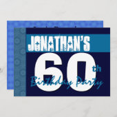60. Geburtstag Party Blue Pattern Mitternacht und  Einladung (Vorne/Hinten)