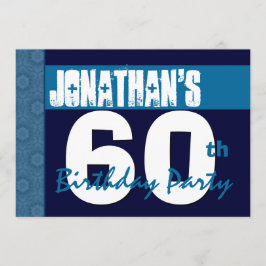 60. Geburtstag Party Blue Pattern Mitternacht und  Einladung