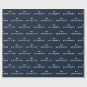 60. Geburtstag Party Name Navy Blue Modern Muster Geschenkpapier (Flach)