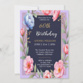 60. Geburtstag Peonny Blume Rose Wildblumen Einladung (Vorderseite)