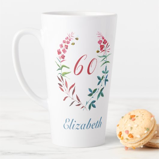 60. Geburtstag Personalisiert Pink Floral Feminine Milchtasse (Beispiel)