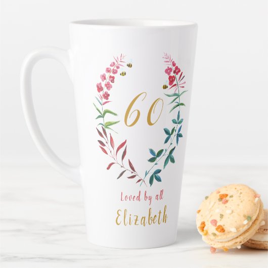 60. Geburtstag Personalisierte Girly Floral Femini Milchtasse (Beispiel)