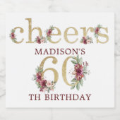 60. Geburtstag Personalisierte Goldflora Schaumweinetikett (Einzelnes Label)