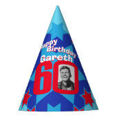60. Geburtstag personalisierter Foto-Stern-Name Partyhütchen (Vorderseite)