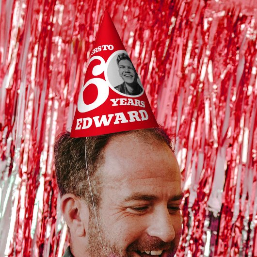 60. Geburtstag personalisiertes Foto rot Partyhütchen