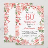 60. Geburtstag Pink Boho Botanische Blume Einladung (Vorne/Hinten)