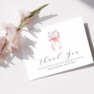 60. Geburtstag Pink Bow Wildblume Custom Flat Dankeskarte