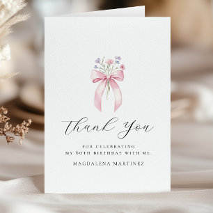 60. Geburtstag Pink Bow Wildblume geklappt Dankeskarte