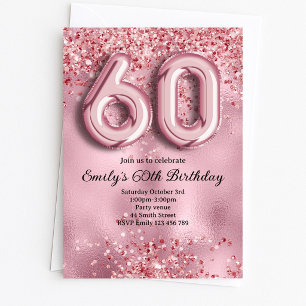 60. Geburtstag Pink Glitter Einladung