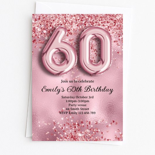 60. Geburtstag Pink Glitter Einladung