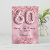60. Geburtstag Pink Glitter Einladung (Stehend Vorderseite)