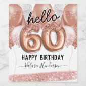60. Geburtstag Pink Glitzer Balloons Weinetikett (Einzelnes Label)