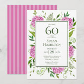 60. Geburtstag Pink Hydrangeas Einladung (Vorne/Hinten)