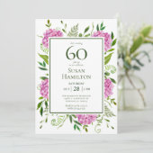 60. Geburtstag Pink Hydrangeas Einladung (Stehend Vorderseite)