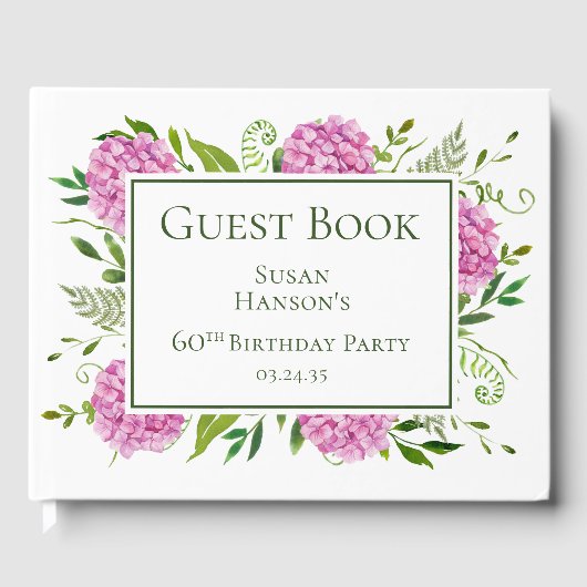 60. Geburtstag Pink Hydrangeas Gästebuch (Vorderseite)