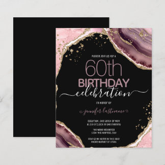 60. Geburtstag Pink Lila Agate Einladung