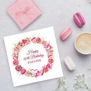 60. Geburtstag Pink Rose Wirbles Herz Valentins Serviette