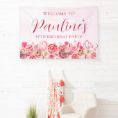 60. Geburtstag Pink Rose Wirbles Herz Willkommen Banner (InSitu)