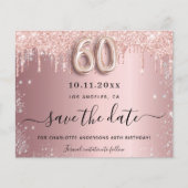 60. Geburtstag Pink Silber Save the Date Karte (Vorderseite)