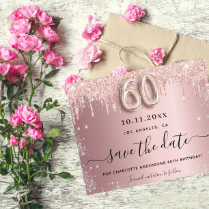 60. Geburtstag Pink Silber Save the Date Karte