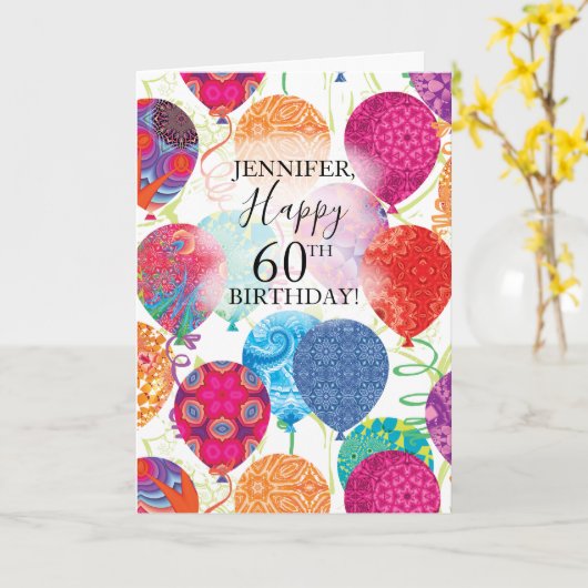 60. Geburtstag Pink Türkis Balloons Karte (Gelbe Blume)