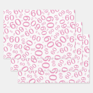 60. Geburtstag Pink/White Random Number Pattern 60 Geschenkpapier Set