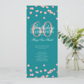60 Geburtstag Programm Rose Gold Glitzer Menü Aqua (Stehend Vorderseite)