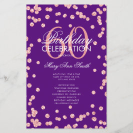 60 Geburtstag Programm Rose Gold Glitzer Menü Lila