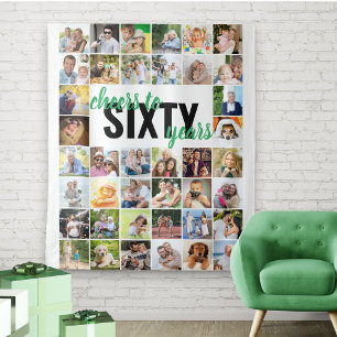 60. Geburtstag Prost auf 60 Jahre 40 Foto-Collage Wandteppich