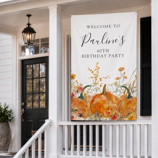 60. Geburtstag Pumpkin Wildblume Vertikale Außenwe Banner