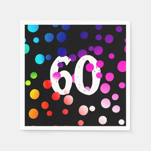 60. Geburtstag Rainbow Dots auf Black Serviette (Vorderseite)