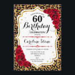 60. Geburtstag - Red Gold Leopard Print Einladung<br><div class="desc">Einladung zum 60. Geburtstag. Elegantes Rot-Weiß-Design mit Imitaten Glitzer Gold. Enthält Leopard Gepard-Tierdruck,  Skript-Schriftart und Rose. Ideal für eine elegante Geburtstagsfeier. Kann in jedes Jahr personalisiert werden! Nachricht,  wenn Sie weitere Anpassungen benötigen.</div>