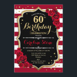 60. Geburtstag - Red Gold Schwarz-weiß Stripes Ros Einladung<br><div class="desc">60. Geburtstag Einladung Eleganter Marsala Wein rot Schwarz-weißes Design mit Imitaten Glitzer Gold. Dunkelrote Streifen mit Rose. Ideal für eine elegante Geburtstagsfeier.</div>