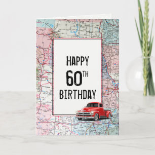 60. Geburtstag Red Retro Truck auf Karte