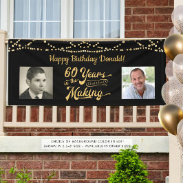 60. Geburtstag Retro Black Gold String Lights Foto Banner