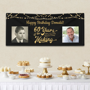 60. Geburtstag Retro Schwarz Gold Lichterkette Fot Banner