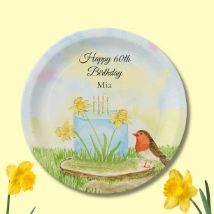 60. Geburtstag Robin mit Osterglocken-Torte Pappteller