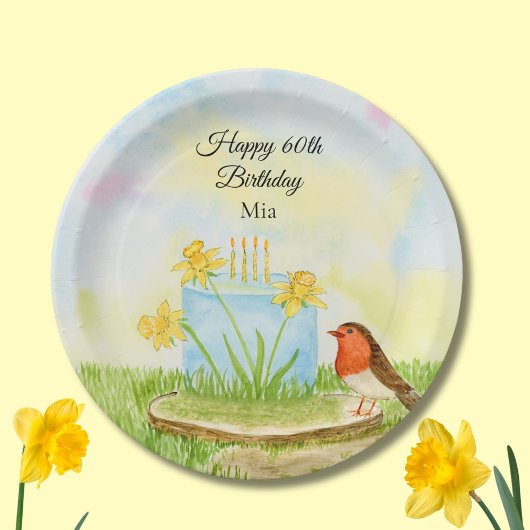 60. Geburtstag Robin mit Osterglocken-Torte Pappteller
