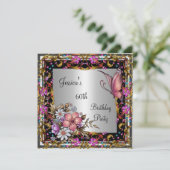 60. Geburtstag Rosa Bläserschmetterling Gold Silve Einladung (Stehend Vorderseite)