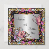 60. Geburtstag Rosa Bläserschmetterling Gold Silve Einladung (Vorderseite)