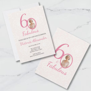 60. Geburtstag Rosa Blumen Foto-Feier Einladung