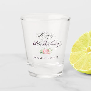 60. Geburtstag Rosa Floral Personalisiert Schnapsglas