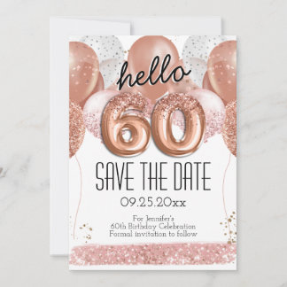 60. Geburtstag Rosa Glitzer Save the Date Einladung