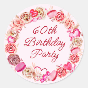 60. Geburtstag Rosa Rose Wirbel Herz Umschlag Runder Aufkleber