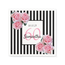 60. Geburtstag rosa Rosen auf Schwarz-weißen Strei