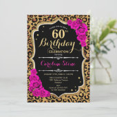 60. Geburtstag - Rosa Rosen Leopard Print Einladung (Stehend Vorderseite)