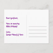 60. Geburtstag: Rosa Streifen & Herz, Regenbogen 6 Postkarte (Rückseite)