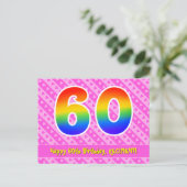 60. Geburtstag: Rosa Streifen & Herz, Regenbogen 6 Postkarte (Stehend Vorderseite)